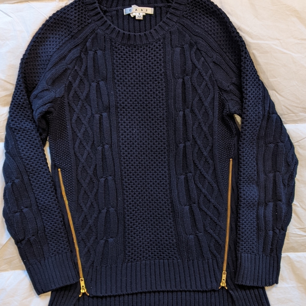 CAbi Navy sweater with side zippers size small